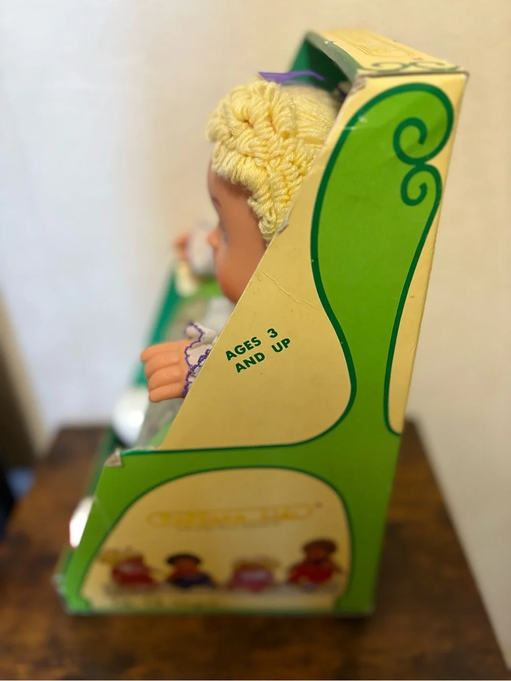 Vintage 1984 RARE Q-Q Popcorn Dolly Plush Doll - Purple Dress, Yellow Hair